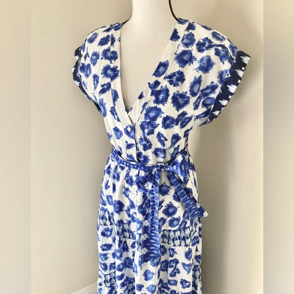 NWT Abercrombie & Fitch Blue & White Tiered Tie Maxi Dress Size S